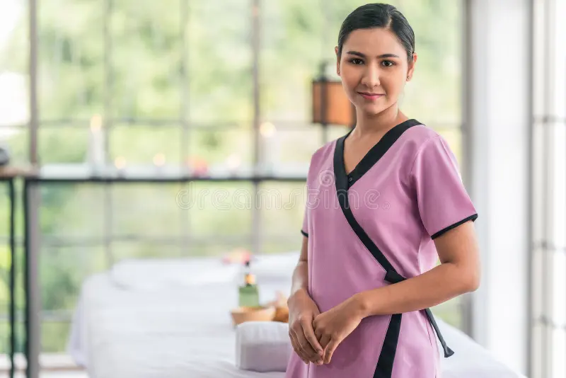 Asian Beauty Woman Uniform As Massage Therapist Spa Salon Massage Treatment Center Beauty Woman Uniform As Massage 210159844